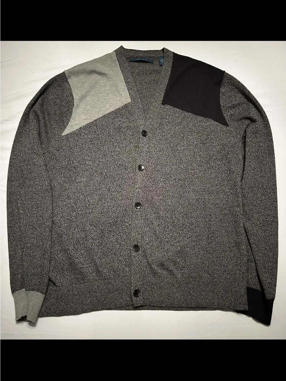 Perry Ellis Men's Gray Button-Up Colorblock Cardigan Sweater